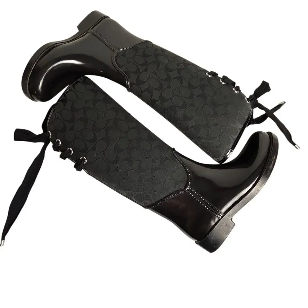 COACH Women's Tristee Black Lace-Up Rain Boots Size 7 - Picture 8 of 15